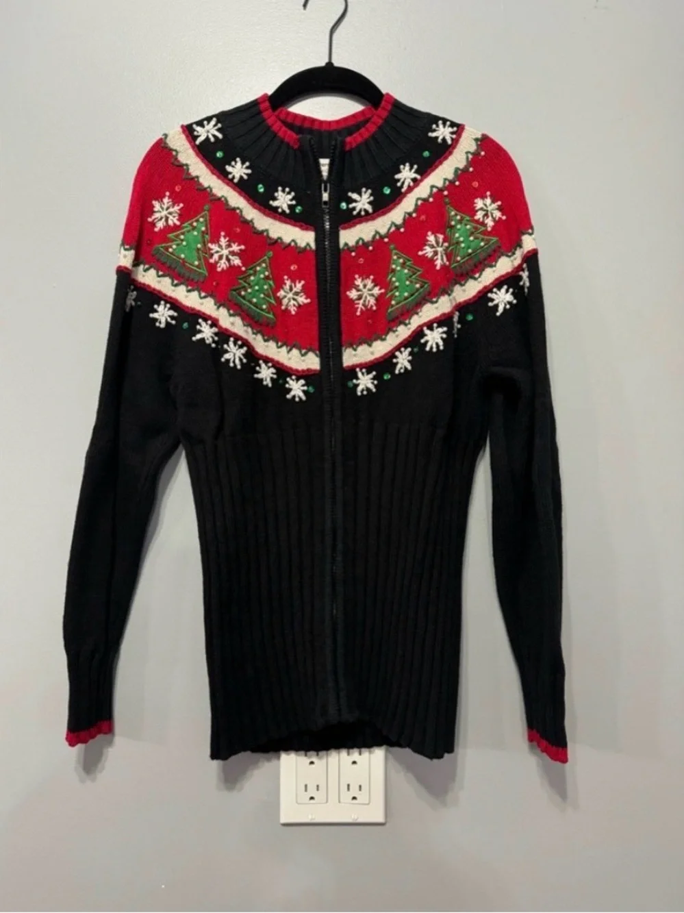 Women Red Holiday Christmas Snowflake & Tree Knit Cardigan ASO Halloween Movie